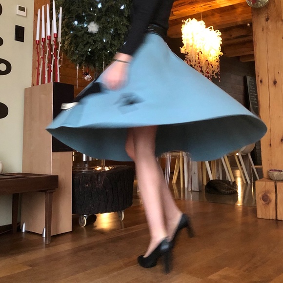 Casino night CIRCLE SKIRT from the 50's, wool felt, blue. Size XS. Rockabilly - Picture 2 of 16